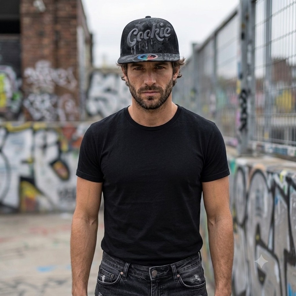 New 'Cookie' Embroidered Snapback Hat - Top Level Brand, Black/Grey Splatter,...